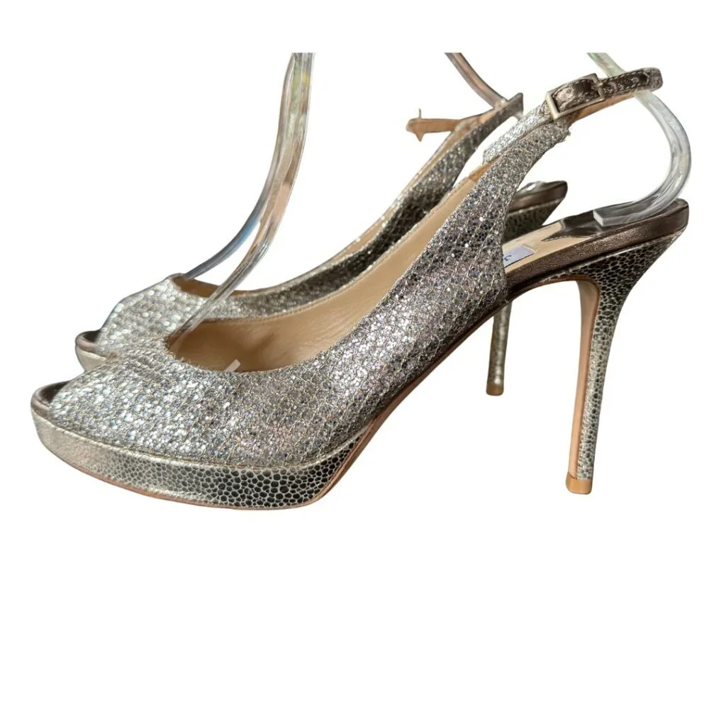 Jimmy Choo Nova Glitter Peep-Toe Slingback Heel womens Size 40 EU
